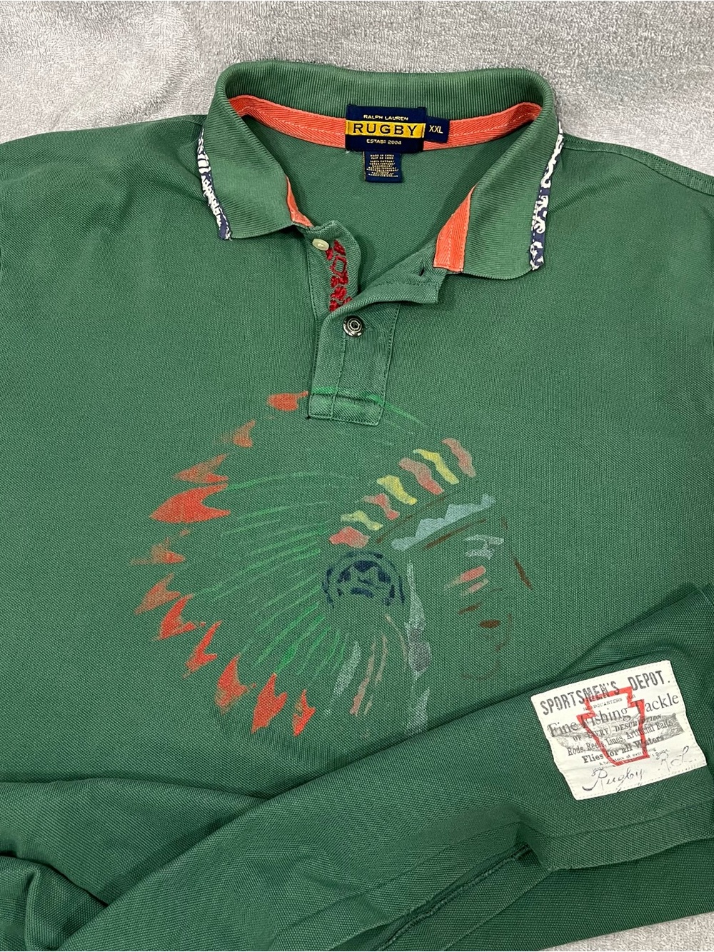 Vintage Ralph Lauren Rugby Indian Head Polo Shirt Men’s XXL Distressed W: Flaws